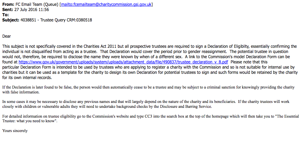 Charity Commission advice on Dead Names